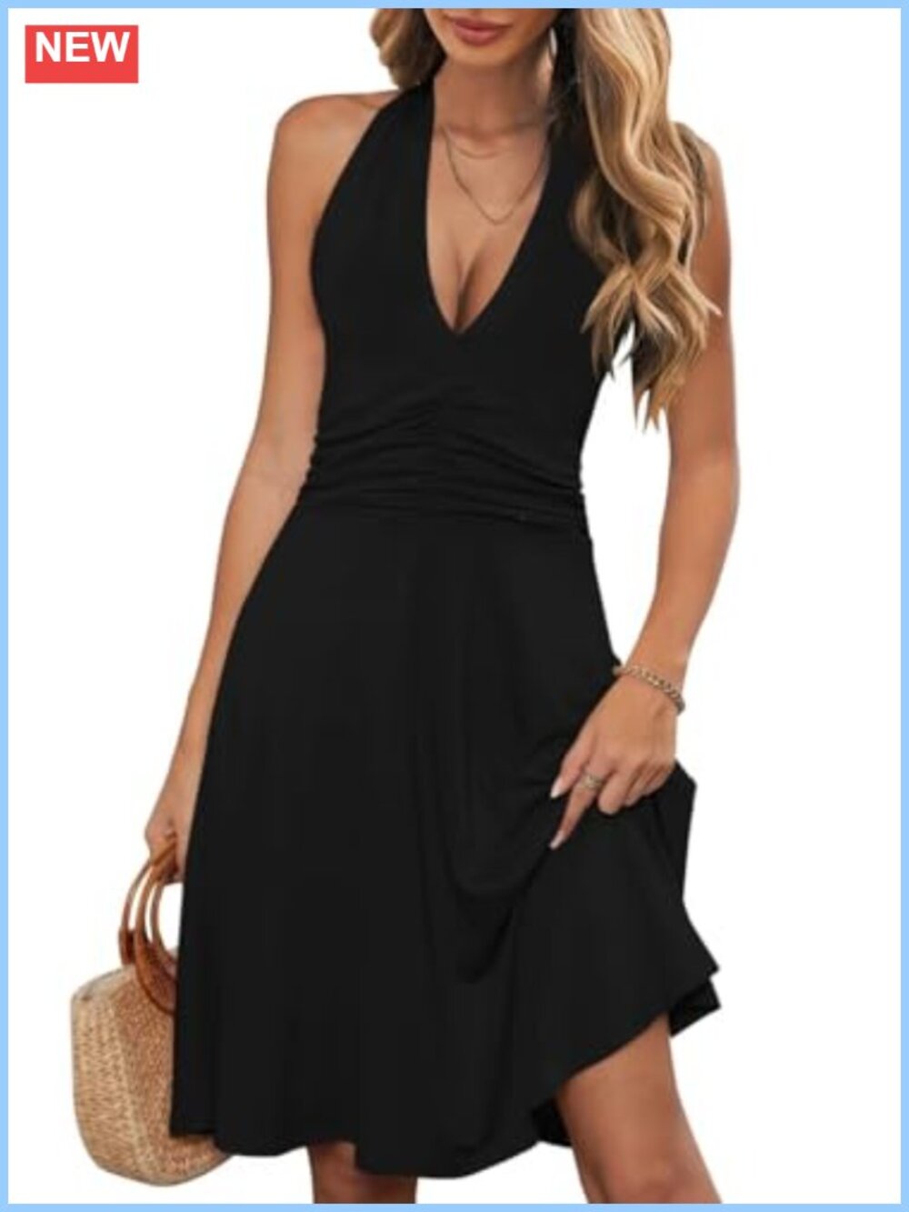 Halter Neck Sundress with Pocket Backless Mini Ruched Floral